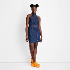 Women's Collared Denim Mini Dress - Future Collective with Alani Noelle Blu